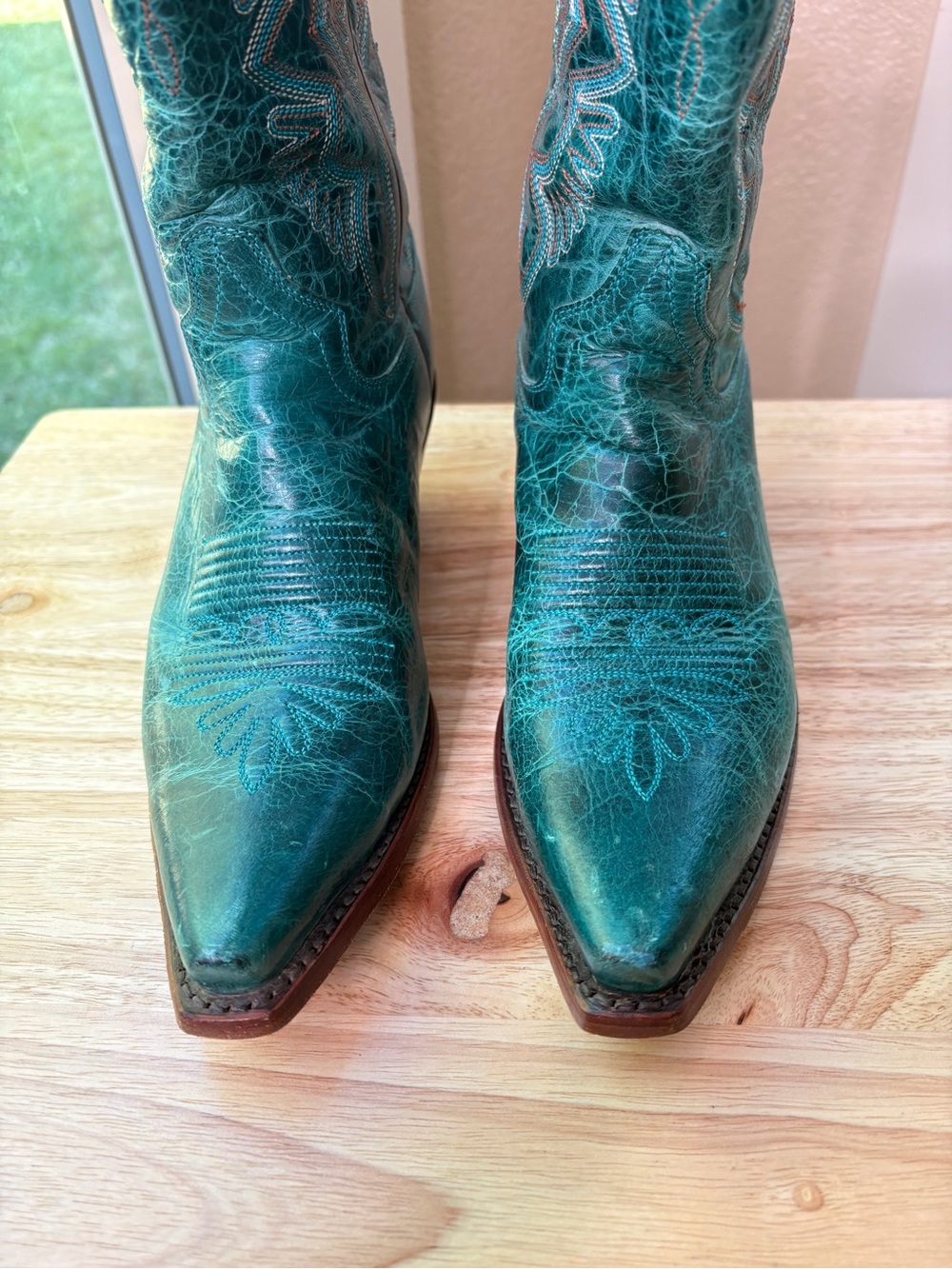 Justin Damiana Turquoise Leather Cowboy Boots Womens 8B Snip Toe Western - Picture 6 of 12